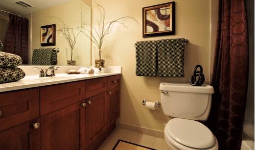 Spacious bathroom with extra under sink storage Spacious bathroom with extra under sink storage
