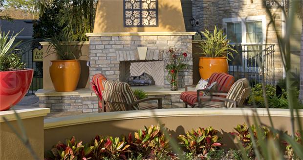 Poolside firepit and social area Poolside firepit and social area