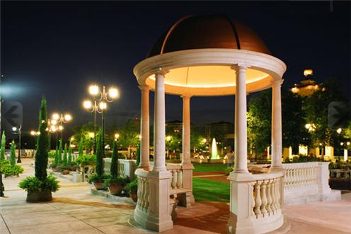 Well lit meditation garden