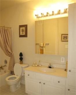 Well lit bathroom with a lot of cabinet space Well lit bathroom with a lot of cabinet space