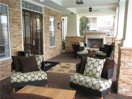 Comfortable outdoor seating and fireplace Comfortable outdoor seating and fireplace